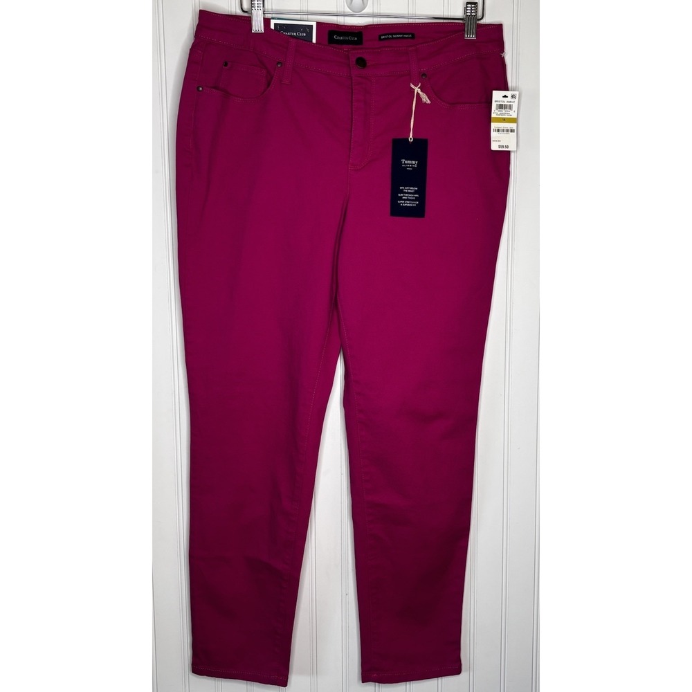 Charter Club NWT Bristol Skinny Ankle Pant Jeans 14 Raspberry Rush Pink Stretch